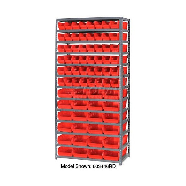 Global Industrial Steel Shelving with Total 72 4inH Plastic Shelf Bins Red, 36x12x72-13 Shelves 603441RD - main